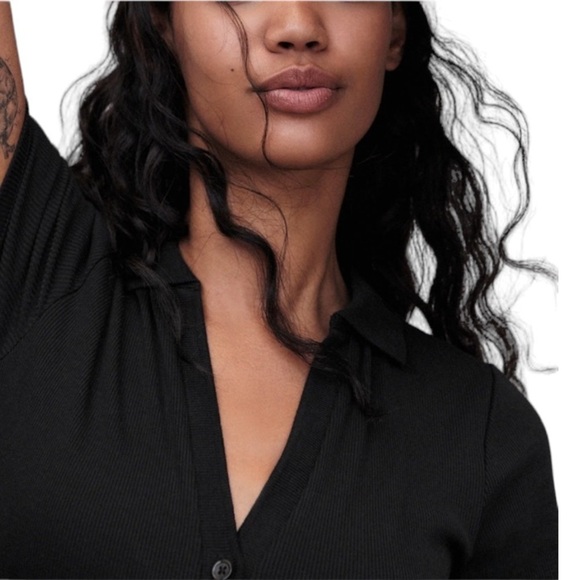 NWT Zara Short Sleeve Ribbed Polo Bodysuit-Romper in Black - Picture 2 of 12